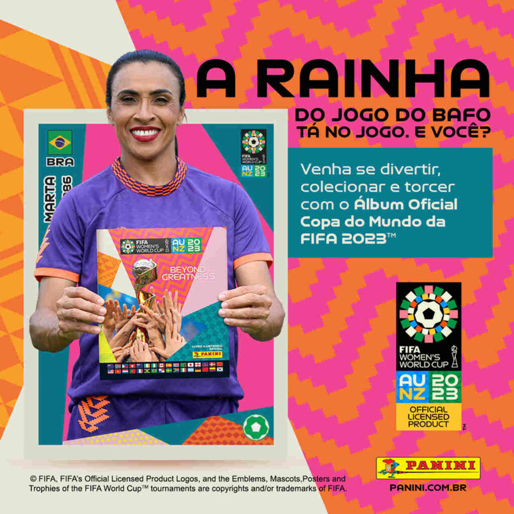 “A Rainha do Jogo do Bafo”: Panini apresenta Marta em campanha exclusiva para Copa Feminina