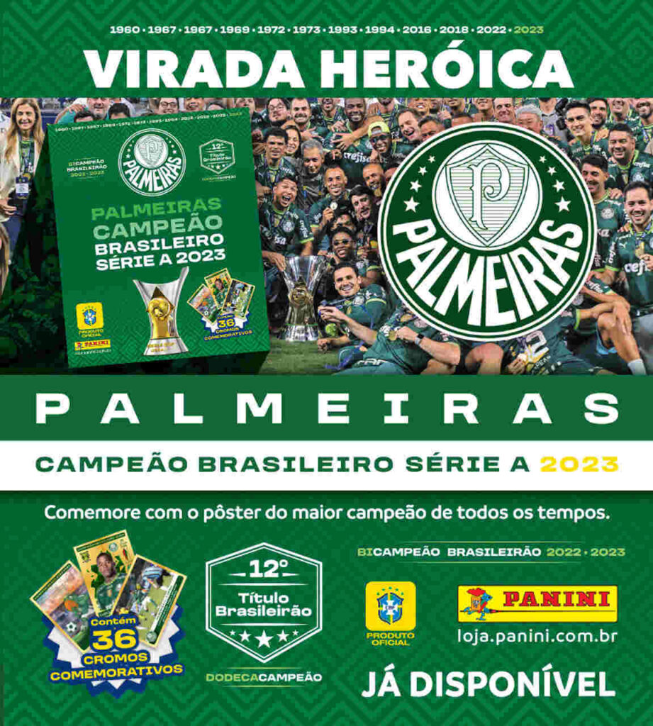 Panini lança pôster com figurinhas do bicampeonato do Palmeiras no Brasileirão 2023