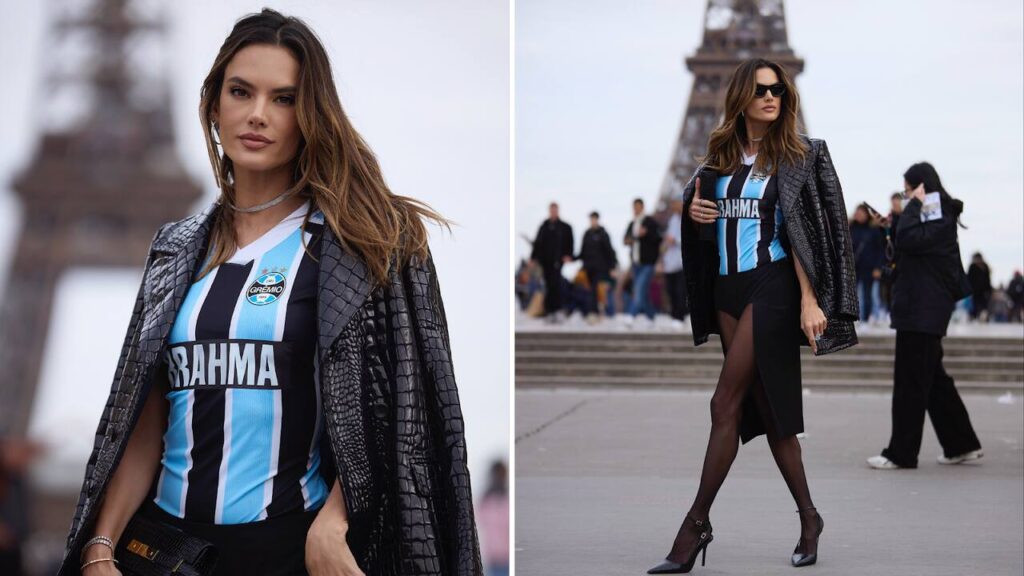 Alessandra Ambrósio veste camisa do Grêmio em Paris Fashion Week